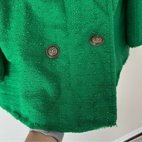 Zara Tweed Oversized Blazer Textured Double Breasted Size Large in Green Blogger - Picture 6 of 11